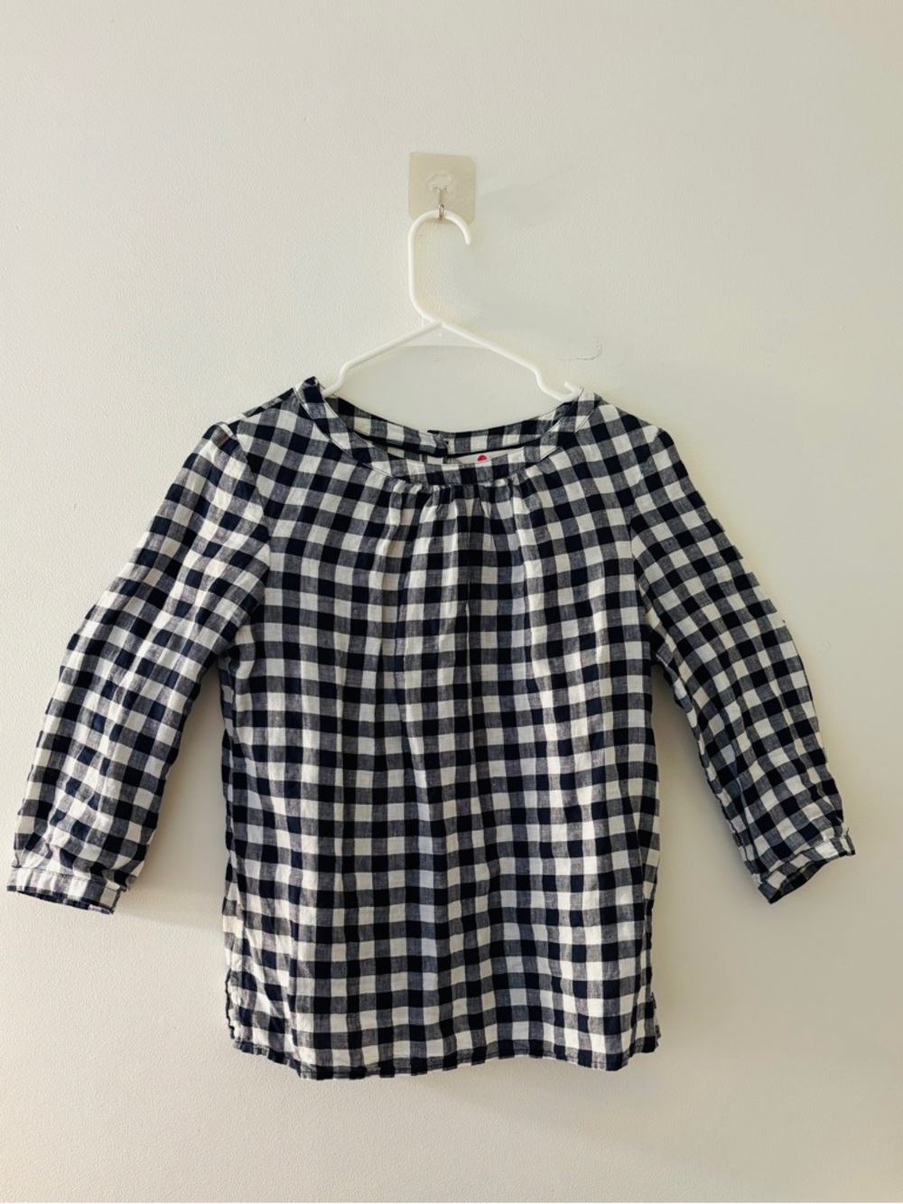 Boden Navy and White Gingham Linen Shirt Size 6 Small